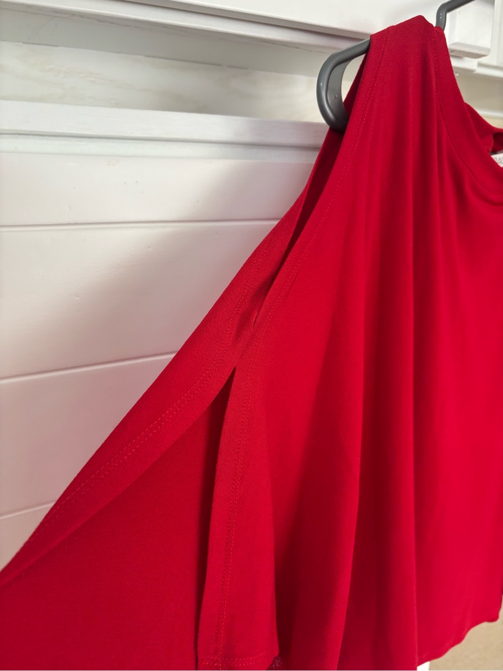 Red Draped Cold-Shoulder Top - Picture 4 of 7